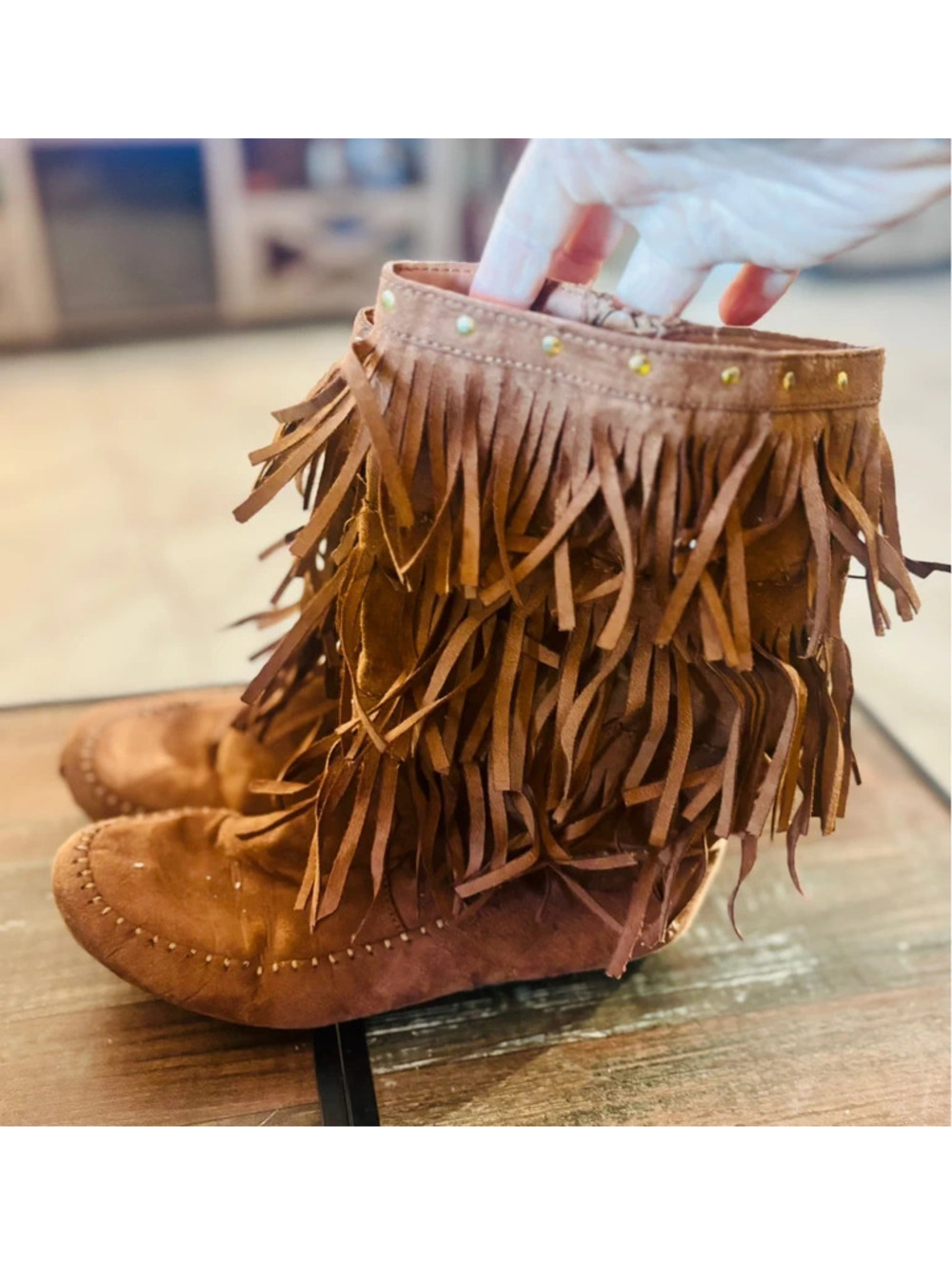 Fringe Moccasin Girls’ Tall Brown boots